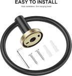 SetSail Towel Holder for Bathroom Wall 4 Packs Towel Ring Stainless Steel Heavy Duty Hand Towel Hanger for Bathroom Screw-in, Black and Gold