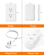 Flat Outlet Extender with Cover, Flat Plug Power Strip with 6 AC Outlets, 2000 Joules Surge Protector, 5FT Flat Extension Cord, Home Office Travel Dorm Room Essentials