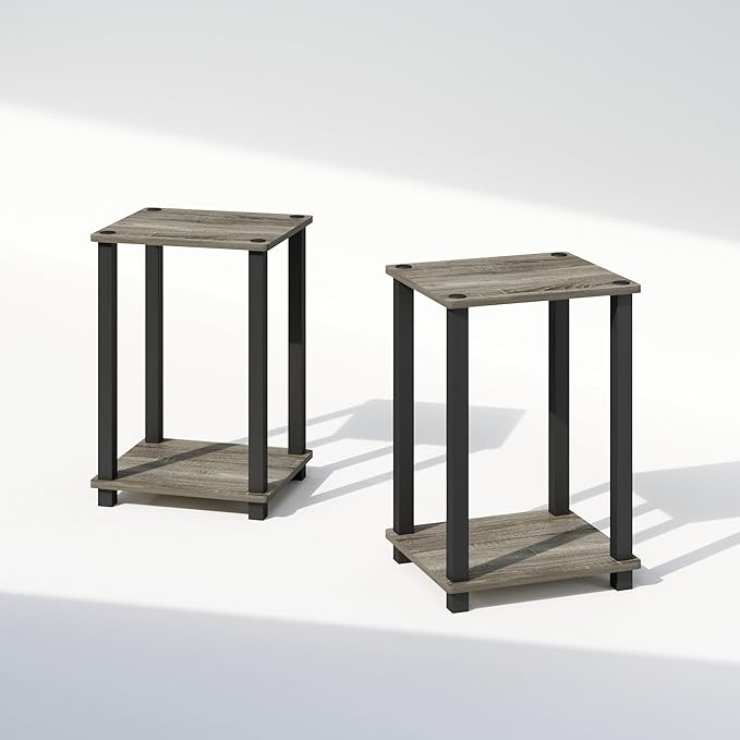 Furinno Simplistic Night Stand Set of 2, 2-Tier Small Nightstand with Open Shelf, Toolless Assembly Bedside Table, End Table, Side Table, for Bedroom, Closet, Dorm, French Oak