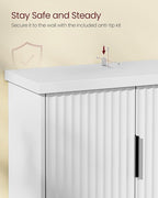 VASAGLE MAXE Collection - Over The Toilet Storage Cabinet, 23.6-Inch Wide Mid Century Modern Bathroom Organizer with Fluted Doors, Adjustable Shelf, Space-Saving, Cloud White UBTS028WB01S