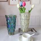 Unbreakable Flower Glass Vase 3.5lb 9.5inch Sparkle vase Bohemian Style, for Centerpieces,Kitchen,Office, Living Room,Wedding,Perfect Home Decor Glass Vase (Sparkle Cream)