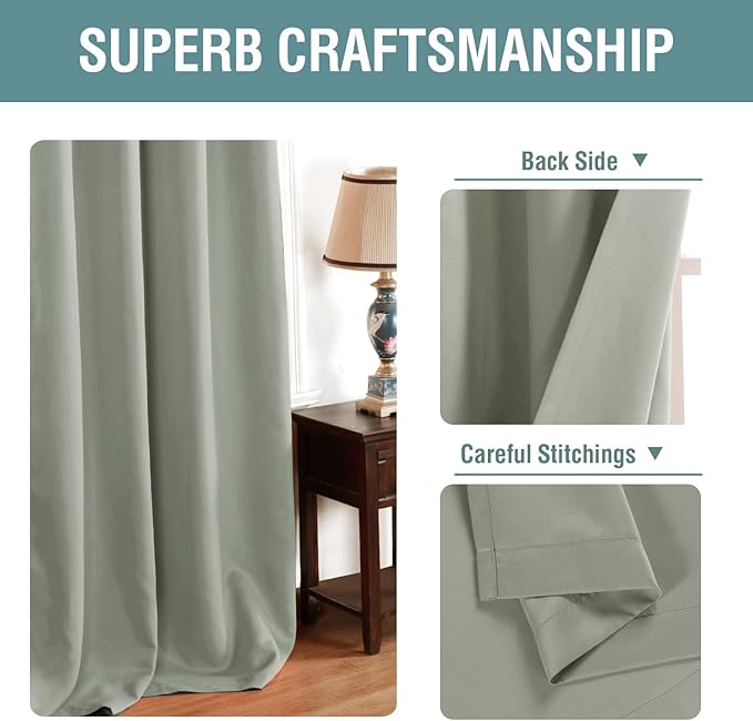 H.VERSAILTEX Ultra Sleep Blackout Room Darkening Curtains for Bedroom, Thermal Insulated Energy Efficient Window Panel Drapes, Grommet Sliding Door Curtain Panel - Light Sage, One Panel, 52'W x 96'L