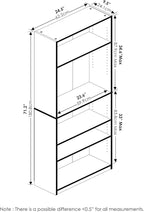 Furinno JAYA Book Shelf, 5-Tier Bookshelf, Bookcase with Adjustable Shelves, 9.5" x 24.5" x 71.2", for Organization and Storage, for Living Room, Bedroom, Home Office, Espresso