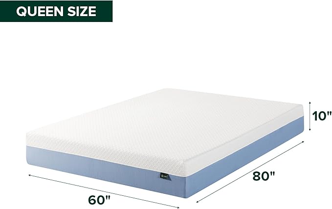 Zinus 10 Inch Queen Cooling Essential Memory Foam Mattress [NewVersion], Fiberglass Free, Medium Feel, Breathable Cooling Layers, Certified Safe Materials