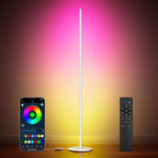 luckystyle Smart RGB Corner Floor Lamp,Bright LED Tall Modern Floor Lamp with APP and Remote,Ambient Lighting Color Changing Standing Lamps with Music Mode and Timing for Living Room,Bedroom White
