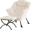 Tiita Lazy Chair with Ottoman, Beige Modern Large Accent Chair, Comfy Leisure Sofa Armchair with Ottoman, Reading Chair with Footrest for Bedroom, Living Room, Dorm Rooms, Velvet Beige