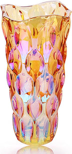 Flower Glass Vase Thick 3.5lb 9.5inch Sparkle vase Bohemian Style, for Centerpieces,Kitchen,Office, Living Room,Wedding,Perfect Home Decor Glass Vase (Sparkle Amber)