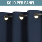 H.VERSAILTEX Blackout Curtain for Living Room Extra Long, Thermal Insulated Bedroom Curtains Grommet Top, Noise Reducing Patio Door Curtain - Navy Blue, One Panel, 52'W x 90'L