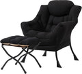 Tiita Lazy Chair with Ottoman, Black Modern Large Accent Chair, Comfy Leisure Sofa Armchair with Ottoman, Reading Chair with Footrest for Bedroom, Living Room, Dorm Rooms, Black