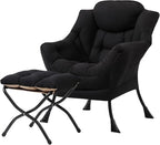 Tiita Lazy Chair with Ottoman, Black Modern Large Accent Chair, Comfy Leisure Sofa Armchair with Ottoman, Reading Chair with Footrest for Bedroom, Living Room, Dorm Rooms, Black