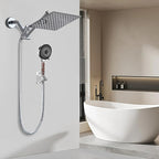 Filtered Shower Head,8”Rain Shower Head with Handheld Spray Combo with 11'' Angle Adjustable Extension Arm/Flow Regulator/Shower System,High Pressure Rainfall Shower Head Bathroom,Chrome