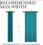 NICETOWN Room Darkening Curtains 63 inch Length 2 Panels, Thermal Insulated Grommet Blackout Curtains for Modern Casual Elegant Bedroom Kids Room Theme Decoration (Peacock Teal, 2 Pieces, W42)
