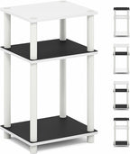 Furinno Turn-N-Tube Side Table, 3-Tier End Table with Open Shelf, Toolless Assembly Night Stand, Bedside Table, for Living Room, Bedroom, White Espresso