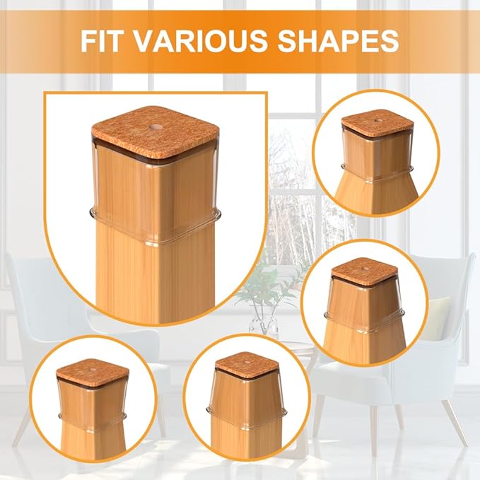 24 Pcs Chair Leg Floor Protectors for Hardwood Floors Square Silicone Covers to Protect Wood Tile Floors Felt Pads Furniture Leg Caps Anti-Scratch Reduce Noise (Fit:1-5/8" to 1-3/4")