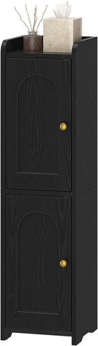 Bathroom Storage Cabinet, Small Corner Floor Cabinet with 2 Doors and Adjustable Shelf, Narrow Toilet Paper Cabinets, Bathroom Organizer for Small Spaces, 7.9" D x 7.9" W x 29.5" H Black