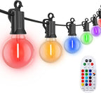 Brightown Outdoor String Lights 29 Feet G40 LED Patio Lights, 13 Plastic Multicolor Bulbs(1 Spare), Remote, Timer, Waterproof Connectable Hanging Light for Porch Balcony Party Decor, E12 Base, RGBW