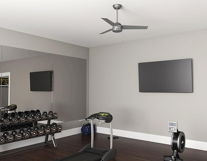 Hunter 44 inch Outdoor or Indoor Ceiling Fan No Light - Ceiling Fan without Light, For Patio, Porch, Garage, or Living Room, Standard Mount, 3 Blades, Pull Chain - Cassius 50256, Matte Silver