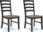 Signature Design by Ashley Wildenauer Armless Dining Chair, Set of 2, Ladderback Design, 19" W x 23.25" D x 39" H, Black & Light Brown with 2-Tone Finish