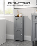 Bathroom Storage Cabinet, Small Corner Floor Cabinet with 2 Doors and Adjustable Shelf, Narrow Toilet Paper Cabinets, Bathroom Organizer for Small Spaces, 7.9" D x 9.8" W x 29.5" H Gray