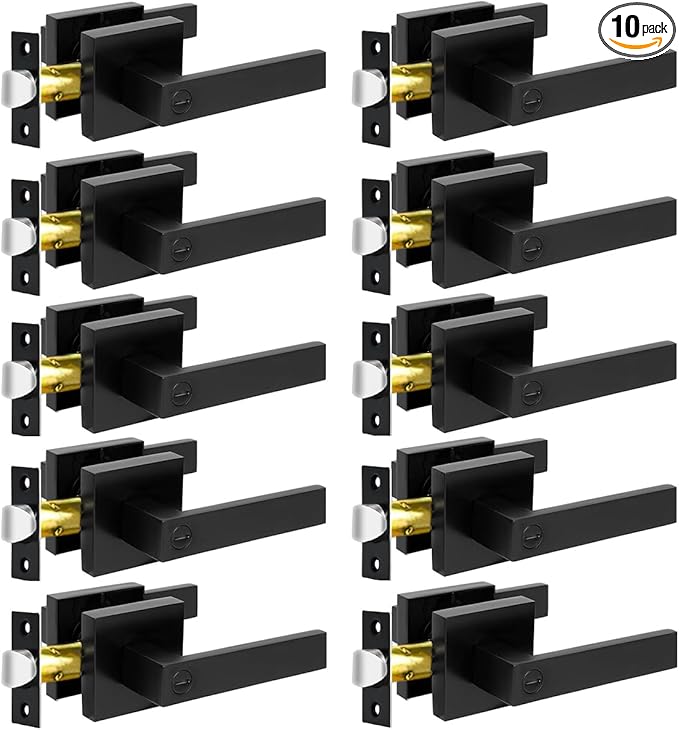 KAMOTA Privacy Door Levers, 10 Pack Matte Black Door Handles Bed and Bath Door Locks Interior Keyless Locksets, Left and Right Hand Reversible
