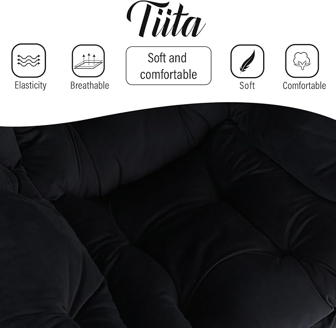 Tiita Lazy Chair, Black Modern Large Accent Armchair, Comfy Leisure Sofa Reading Chair for Bedroom, Living Room, Dorm Rooms, Garden and Courtyard, Black