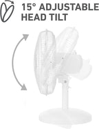 Holmes 12 Inch Oscillating Table Fan 3 Speeds 75 Degree Wide Angle Oscillation 15 Degree Adjustable Head Tilt Quiet Cooling for Home Office Bedroom Manual Control White