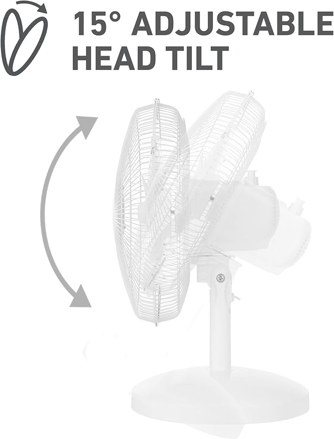 Holmes 12 Inch Oscillating Table Fan 3 Speeds 75 Degree Wide Angle Oscillation 15 Degree Adjustable Head Tilt Quiet Cooling for Home Office Bedroom Manual Control White