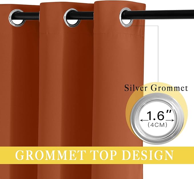 NICETOWN Sliding Door Curtain 108 Inches Long - Blackout Thermal Insulated Grommet Room Divider Privacy Drape for Patio Glass Door, 1 Panel, Burnt Orange, 100 Inch Extra Wide
