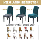 H.VERSAILTEX Velvet Dining Chair Covers Stretch Chair Covers for Dining Room Set of 4 Parson Chair Slipcovers Chair Protectors Covers Dining, Soft Thick Solid Velvet Fabric Washable, Deep Teal