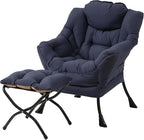 Tiita Lazy Chair with Ottoman, Navy Modern Large Accent Chair, Comfy Leisure Sofa Armchair with Ottoman, Reading Chair with Footrest for Bedroom, Living Room, Dorm Rooms, Navy