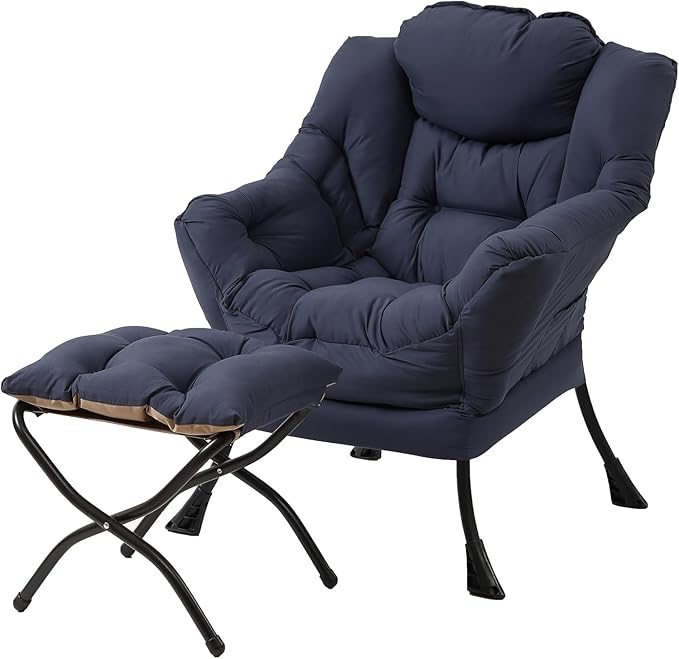 Tiita Lazy Chair with Ottoman, Navy Modern Large Accent Chair, Comfy Leisure Sofa Armchair with Ottoman, Reading Chair with Footrest for Bedroom, Living Room, Dorm Rooms, Navy