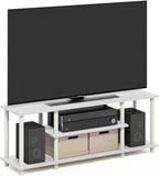 Furinno Turn-N-Tube TV Stand, 3-Tier Open Frame Rectangular Entertainment Center with Storage Shelf, TV Console for TV up to 50 Inch, Toolless Assembly, for Living Room, Bedroom, White