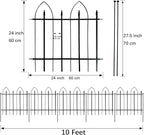 Garden Fence 24" H x 24" W (5 Panels, Total 10 ft), Metal Fence Decorative Border Fence, Rustproof Landscape Fencing for Dog, Flower Bed, Yard, Patio, Animal Barrier