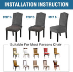H.VERSAILTEX Velvet Dining Chair Covers Stretch Chair Covers for Dining Room Set of 6 Parson Chair Slipcovers Chair Protectors Covers Dining, Soft Thick Solid Velvet Fabric Washable, Grey Striped