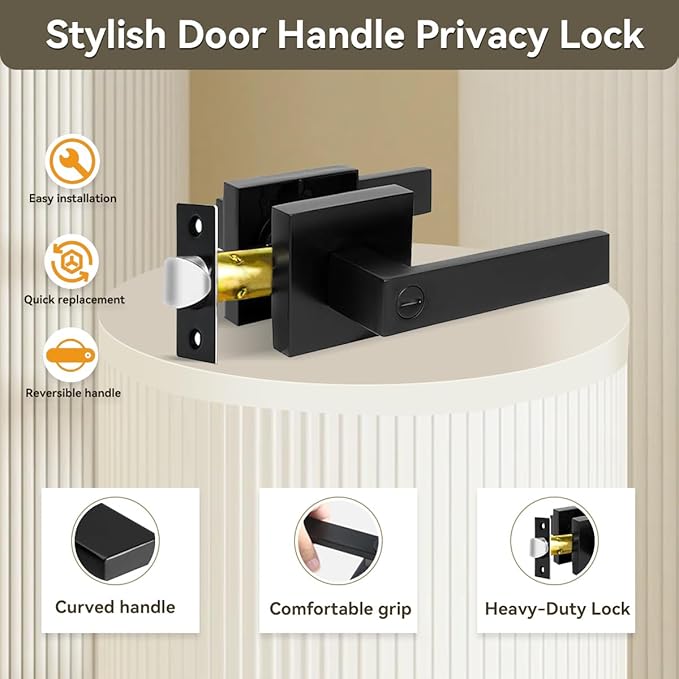 KAMOTA Privacy Door Levers, 4 Pack Matte Black Door Handles Bed and Bath Door Locks Interior Keyless Locksets, Left and Right Hand Reversible