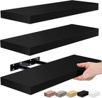 Sorbus Floating Shelves for Wall - Set of 3 Black Wood Shelves for Living Room, Kitchen, Bedroom, Bathroom Storage - 16" Book Shelf for Wall Decor, Home Decor, Farmhouse, Frames & Trophy Display