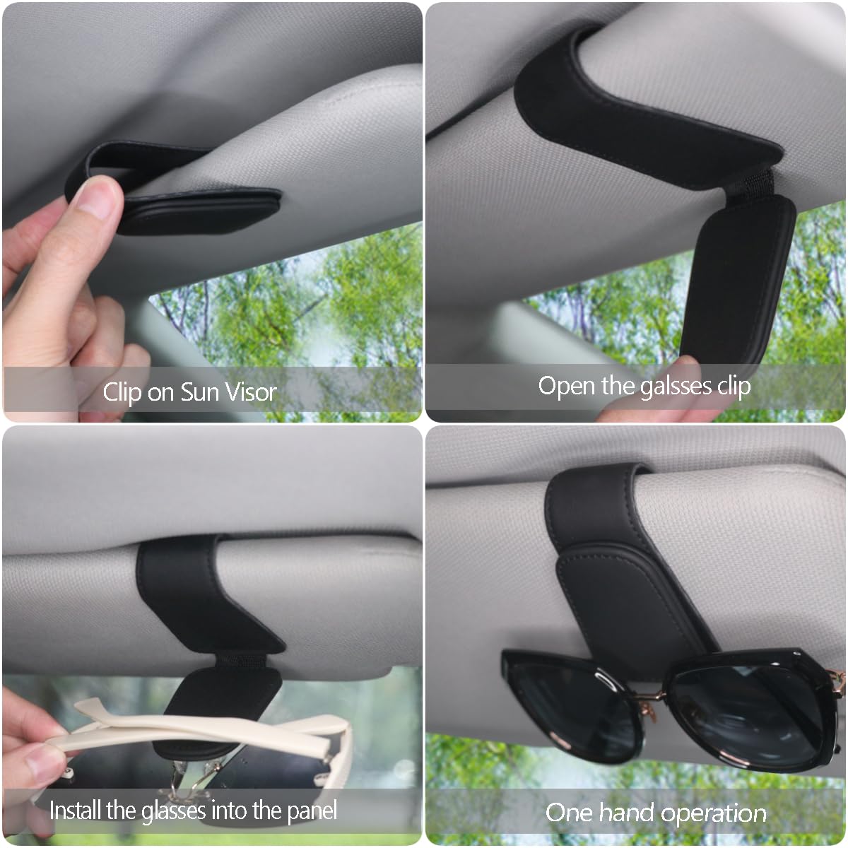 Magnetic Leather Sunglass Holder for Car, Sunglasses Clip for Car