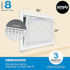 Simply 24x25x1 Air Filter, Merv 8, 6 Pack, For Home AC Furnace & HVAC (Actual Size: 23.75"x24.75"x0.75") DUST, Pet, & Allergy Control