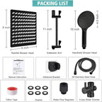 Shower Head, 8‘’ High Pressure Rainfall Shower Head/Handheld Shower Combo with 11'' Extension Arm, 9 Settings Anti-leak Shower Head with Holder, Height/Angle Adjustable, Matte Black
