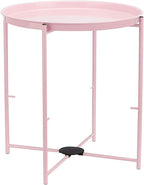 Amazon Basics Round End Table, Dusty Pink, 17.7"D x 17.7"W x 18.9"H | Side Table, with Cloth Basket, Storage