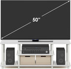 Furinno Turn-N-Tube TV Stand, 3-Tier Open Frame Rectangular Entertainment Center with Storage Shelf, TV Console for TV up to 50 Inch, Toolless Assembly, for Living Room, Bedroom, White