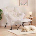 Tiita Lazy Chair with Ottoman, Beige Modern Large Accent Chair, Comfy Leisure Sofa Armchair with Ottoman, Reading Chair with Footrest for Bedroom, Living Room, Dorm Rooms, Plush Beige