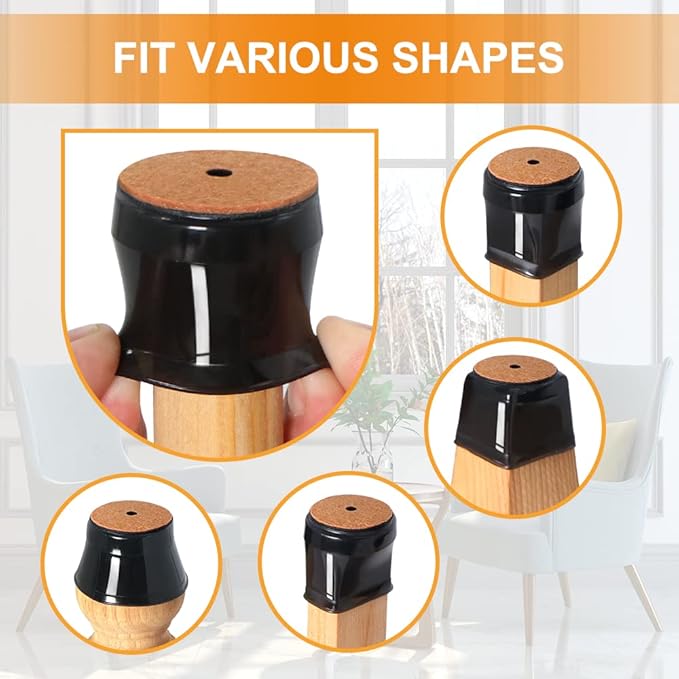 32 Pcs Chair Leg Floor Protectors for Hardwood Floors Silicone Covers to Protect Wood Tile Floors Felt Bottom Furniture Leg Caps Anti-Scratch Reduce Noise (Fit:1.3"-2")