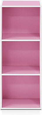 Furinno LUDER Book Shelf, 3-Cube Bookshelf, Bookcase with Open Shelves, 9.3 x 12 x 31.5, Easy Assembly, for Living Room, Bedroom, Home Office, White/Pink