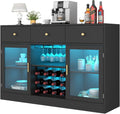 Auromie Wine Bar Cabinet with LED Light, Home Coffee Cabinet with Wine and Glass Rack, Kitchen Buffet Sideboard with Storage Cabinet&Drawers, Modern Liquor Cabinet for Living Room Dining Room (Black.)