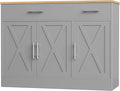 Shintenchi Modern Farmhouse Sideboard Buffet Cabinet with Storage with 3 Doors,42" Barn Doors Buffet Cabinet with Storage,Wood Coffee Bar Cabinets with Adjustable Shelf for Kitchen,Living Room,Grey