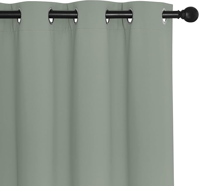 NICETOWN Sage Green Blackout Curtains for Bedroom/Living Room 132 Inch Length - Thermal Insulated Room Darkening Grommet Top Window Curtains (100 by 132 - Inch, 1 Panel)