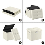 DocSafe Storage Ottoman with Lock,Fireproof＆Waterproof 17 Inches Folding Storage Box with Handles Safe for Important Documents,Leather Storage Ottoman Storage Chest for Living Room,Bedroom,Beige