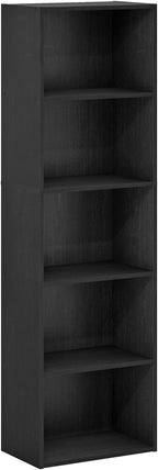 Furinno LUDER Book Shelf, 5-Tier Bookshelf, Bookcase with Open Shelves, 9.4 x 15.8 x 52, Easy Assembly, for Living Room, Bedroom, Home Office, Blackwood