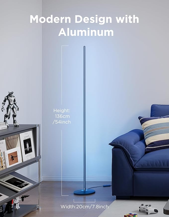 Govee RGBIC Floor Lamp Basic, LED Corner Lamp Works with Alexa, Smart Modern Floor Lamp with Music Sync and 16 Million DIY Colors, Color Changing Standing Lamp for Bedroom Living Room Blue